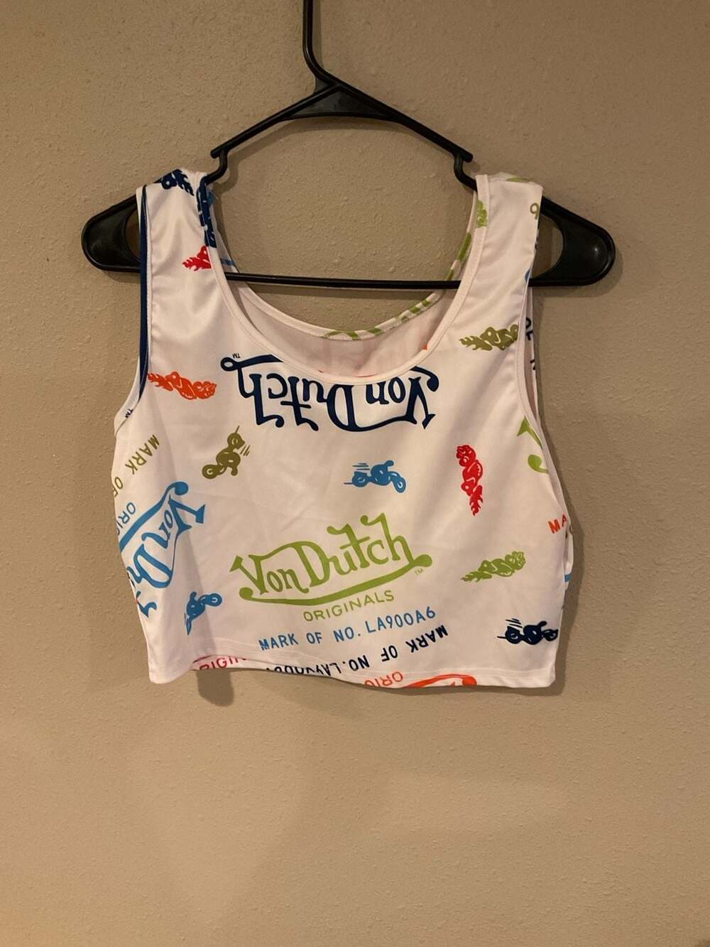 Von Dutch Originals All Over Logo Print Crop Tank Top